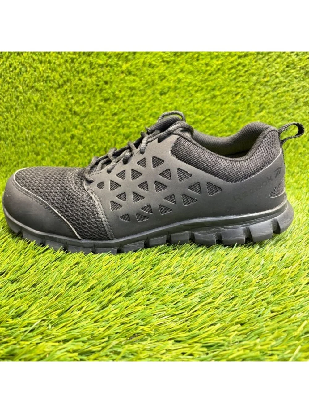 Reebok Sublite Cushion Mens Size 9.5W Black Gray Composite Toe Safety Work Shoes